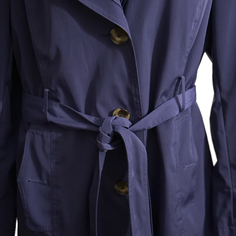 London Fog Deep Blue Trench Coat with Belt - Picture 3 of 8